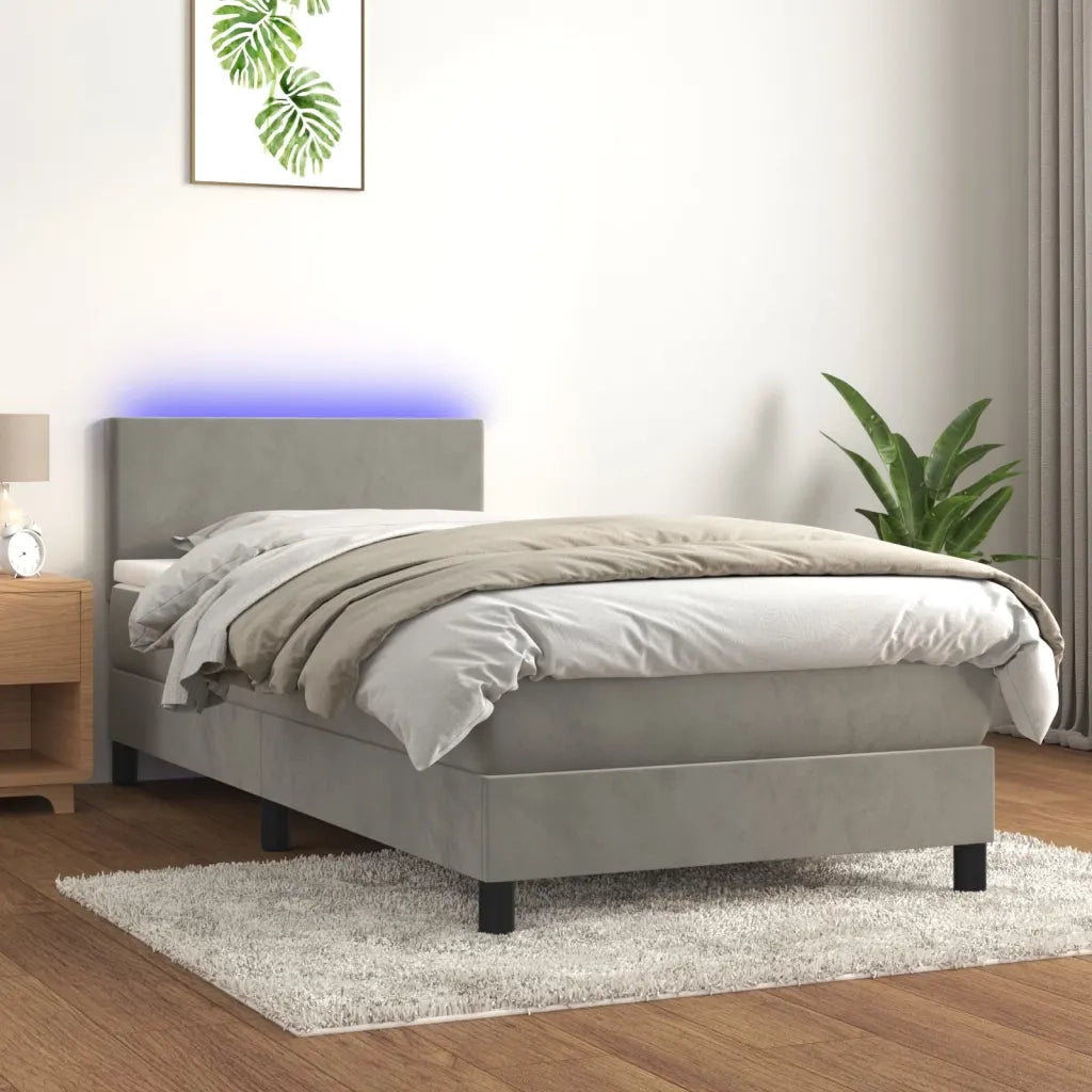 Letto a Molle con Materasso e LED Grigio Chiaro 90x200 cm Velluto 3134261