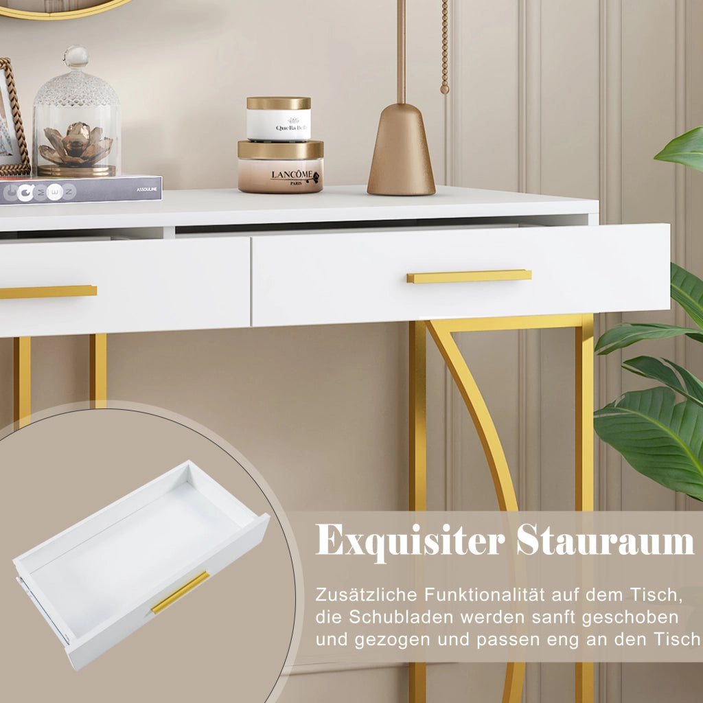 TAVOLO CONSOLLE con cassetto 110x32x85 cm MDF bianco e struttura in metallo