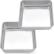 Set di stampi quadrati in acciaio inossidabile - 2 pezzi - 21 x 21 x 5 cm - ideale per torte/brownie/lasagna - resistente alla lavastoviglie - stampi per preparazioni salutari e non tossiche