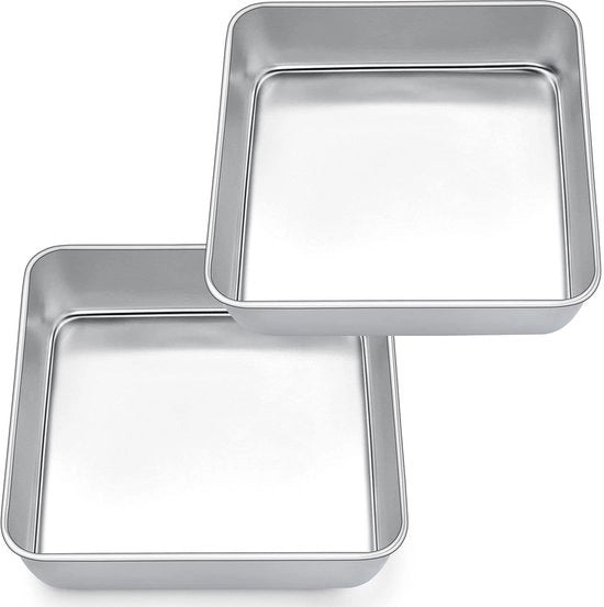Set di stampi quadrati in acciaio inossidabile - 2 pezzi - 21 x 21 x 5 cm - ideale per torte/brownie/lasagna - resistente alla lavastoviglie - stampi per preparazioni salutari e non tossiche