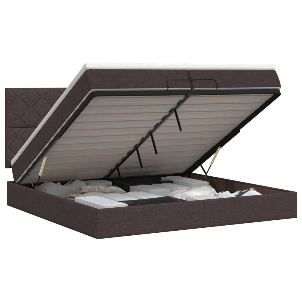 Letto ottomano con materasso Marrone Scuro 200 x 200 cm Tessuto 3457601