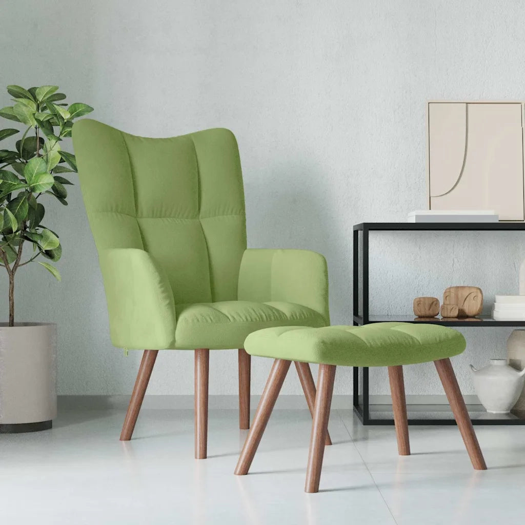 Divano Sedia-Poltrona Relax con Poggiapiedi Verde Chiaro in Velluto 365099