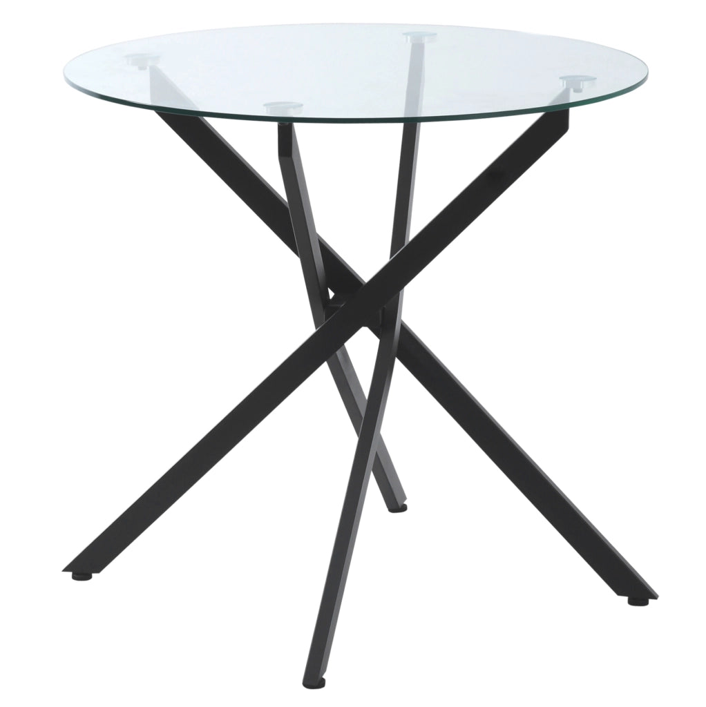 Tavolino rotondo in vetro temperato nero 80x80x75 cm con struttura in metallo