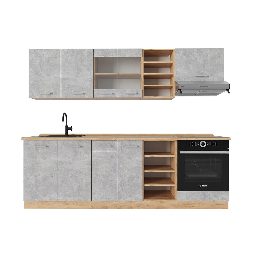 Vicco Cucina componibile Calcestruzzo/quercia dorata 240 cm , PL Rovere