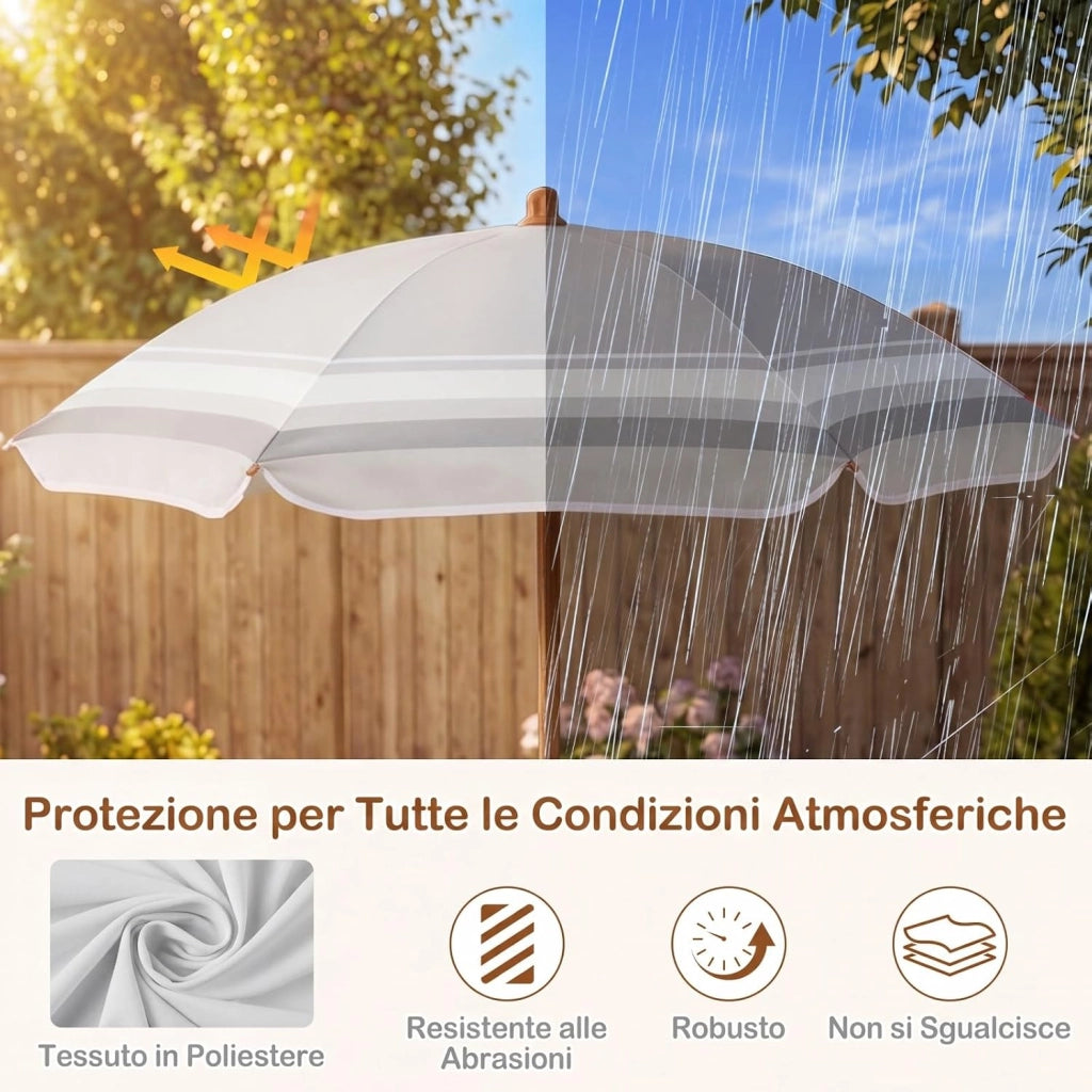 Set Tavolo e Sedie da Giardino per Bambini con Ombrellone (Naturale)