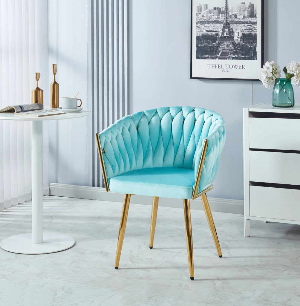 Poltrona Con Schienale In Velluto Intrecciato Design Moderno, Sedia Imbottita Circolare con Gambe in Metallo Placcato Oro Poltroncina  - Tiffany