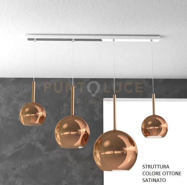 SOSP. OTTONE SAT. RETTANGOLARE 4 LUCI VETRI (1 GRANDE+1 MEDIO+2 PICCOLO) TUTTI RAME 1155OS-S4 RMIX-RA