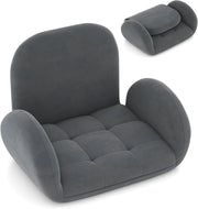 Sedia da Terra Pieghevole, Poltrona da Pavimento, Poltrona da Terra, con Schienale e Braccioli Regolabili, Sedia per Lettura e Medtazione, Grigio (Grigio, Non Base)