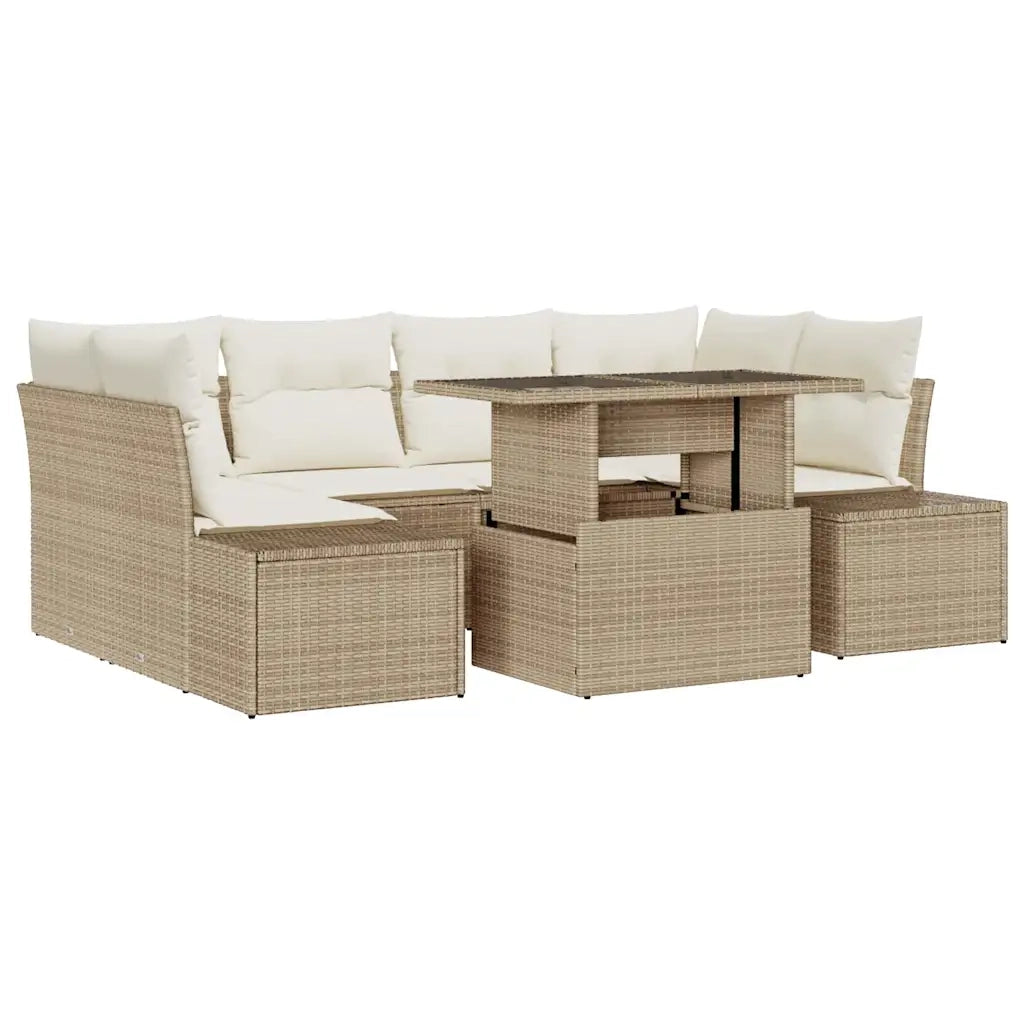 Set Divano da Giardino con cuscino 7 pcs Beige e Crema