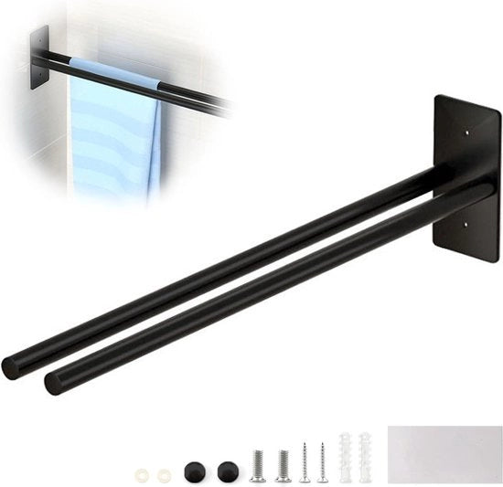 Houder di carta assorbente autoforato in acciaio di carbonio - doppia staffa - 40x55x118 cm - nero - bagno cucina camera