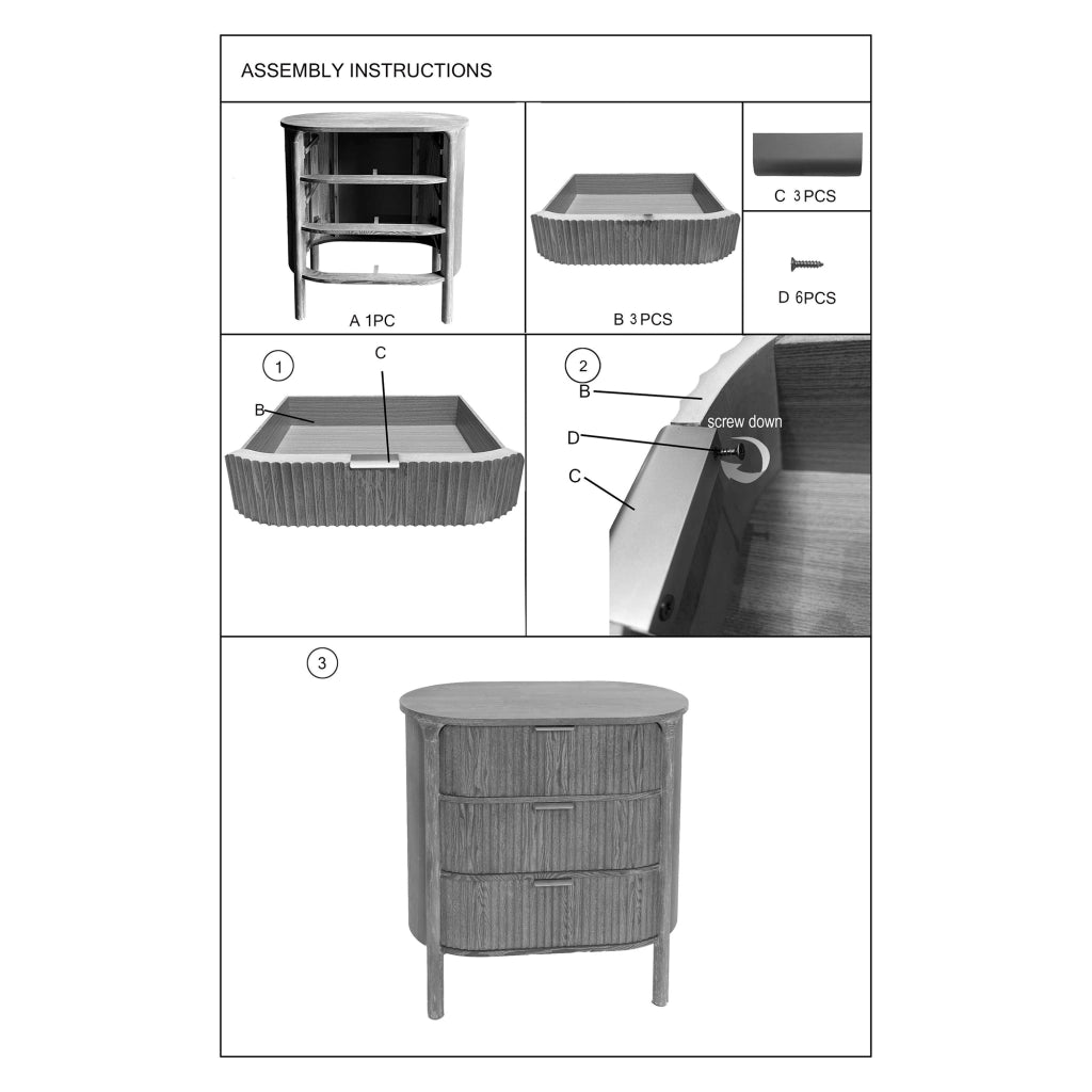 Fama, Cassettiera 3 Cassetti, 81x47x82h cm Marrone Ciliegio