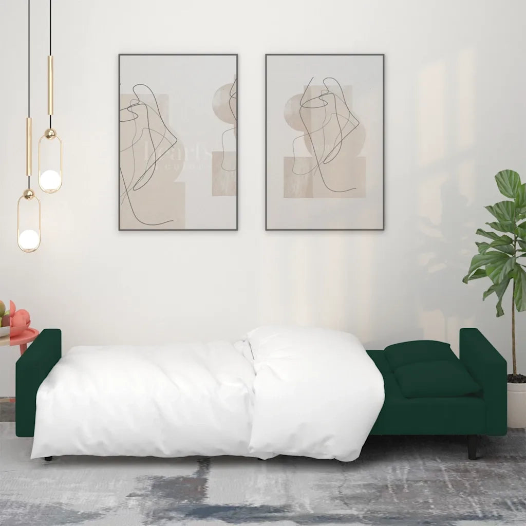 Divano Letto a 2 Posti con 2 Cuscini Verde Scuro in Velluto 375818