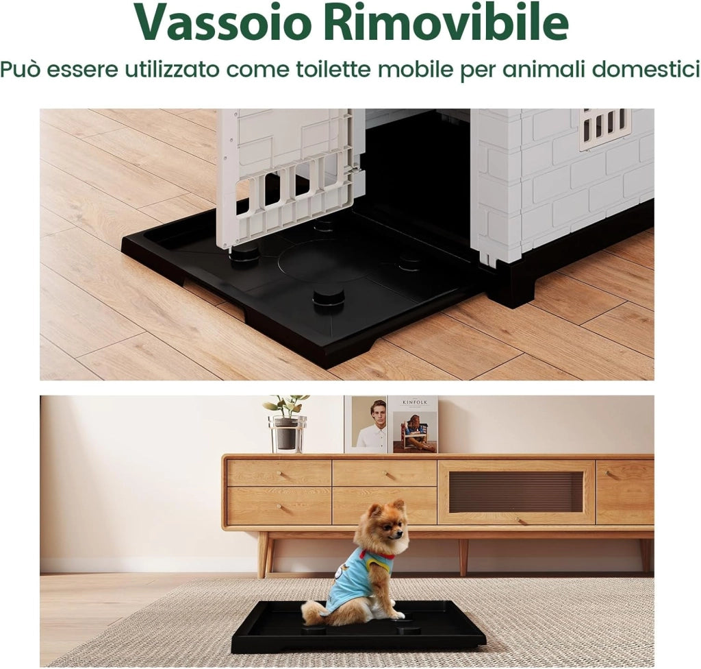 Cuccia per Cani da Esterno ed Interno, Casetta Impermeabile e Ventilata con Vassoio Toilette Rimovibile, Porta Bloccabile, 3 Finestre e Tetto a Pendenza, per Cani di Piccoli e Gatti (Verde)