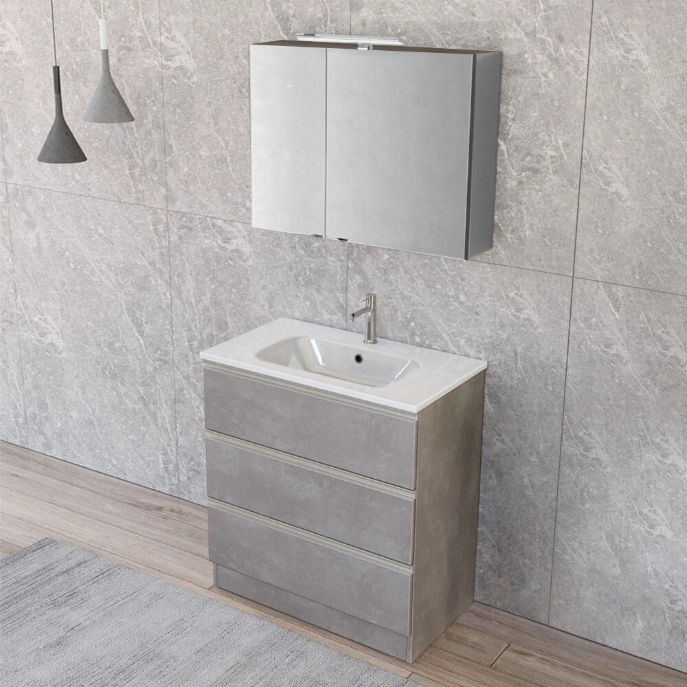 Mobile bagno con specchiera 80 cm grigio cemento con cassetti e lavabo incluso Master