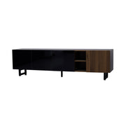 Mobile TV con 4 Ante senza Maniglie e Vani a Giorno; Frontali Nero Lucido; Stile Moderno; in MDF; 180??38??50 cm; Nero/Naturale