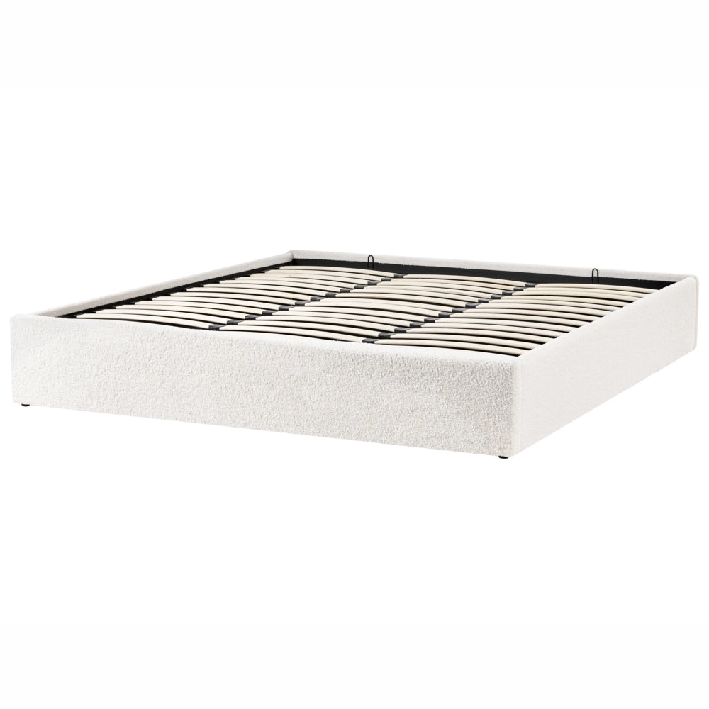 Letto matrimoniale con contenitore in tessuto bouclè bianco sporco 180 x 200 cm portaoggetti stile moderno