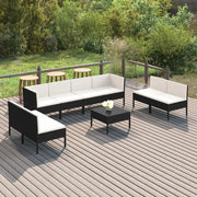 Set Divani da Giardino 9 pz con Cuscini in Polyrattan Nero cod mxl 38326