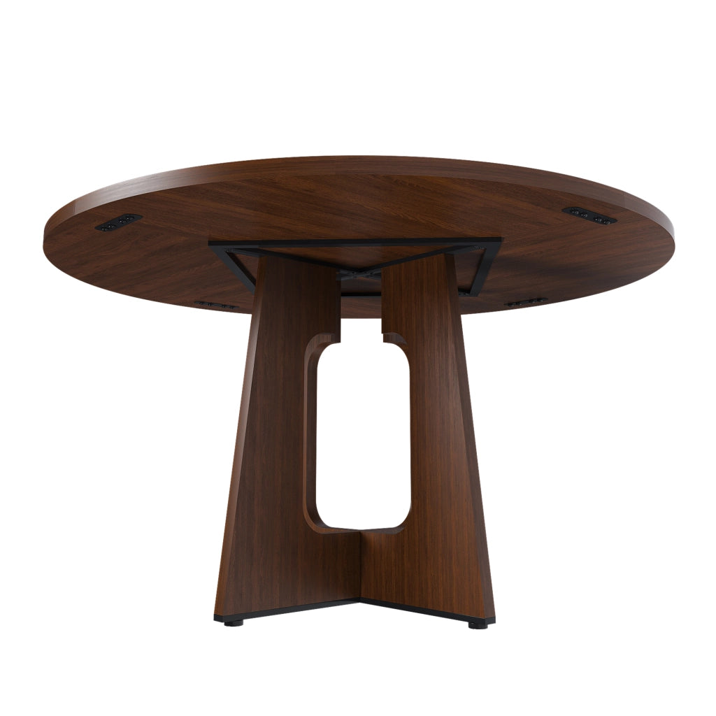 Tavolo da pranzo per 4-6 persone con piano rotondo stabile e 4 piedi regolabili, in MDF, color noce, diametro 120 cm