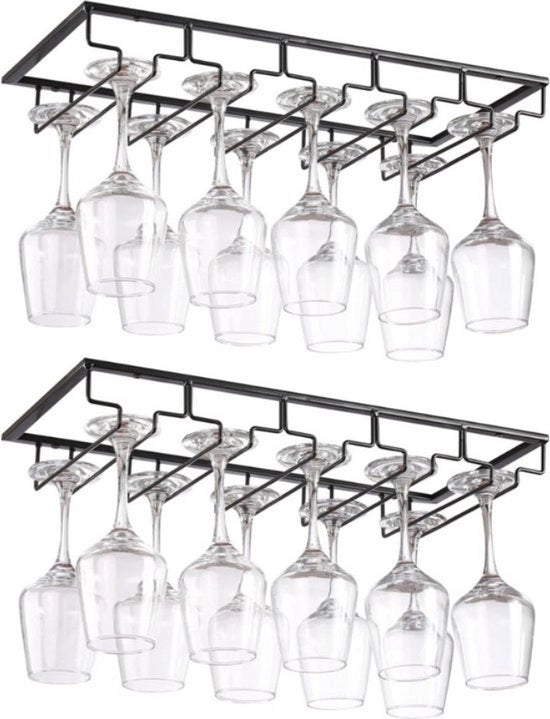 Supporto vino - Supporto vino da parete - Set da 2 - Supporto vino metallico - Supporto vino con 5 file - Supporto vino da parete - Organizzatore - Stile - Bar, Cucina & Caffè - Appeso - Nero
