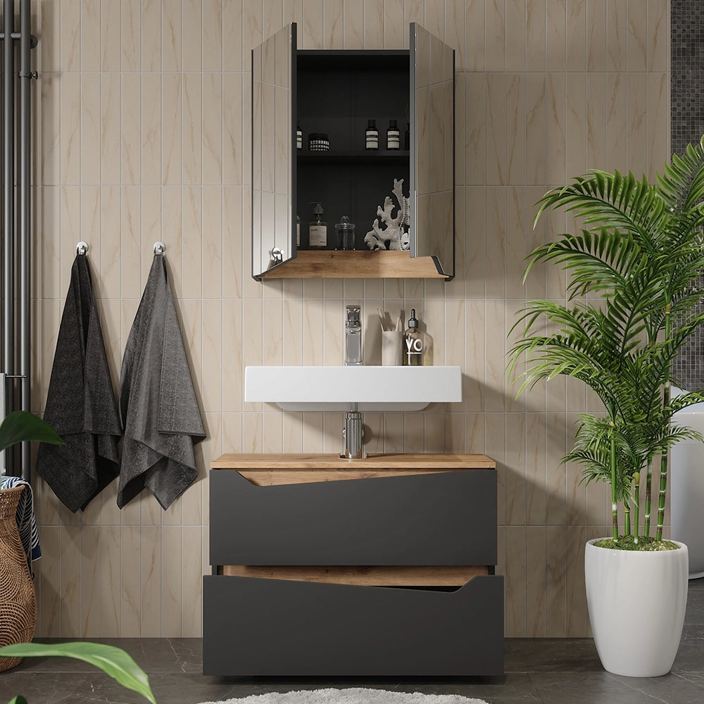 Vicco Set di mobili da bagno Antracite/Artisan 3 parti con cabinet midi