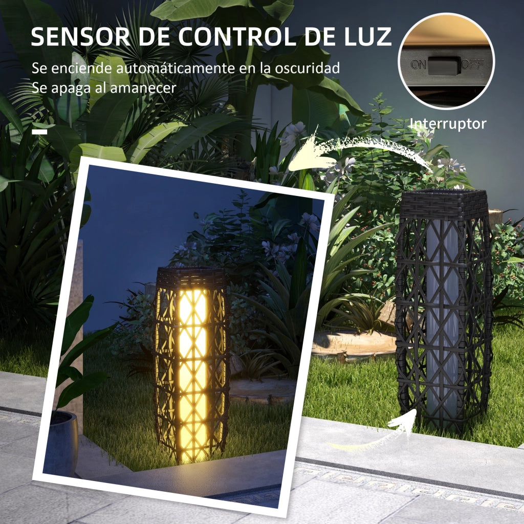 Lampada da Esterno in Rattan Sintetico con Luci LED ¨C zephmum ¨C Grigio 20x20x68 cm