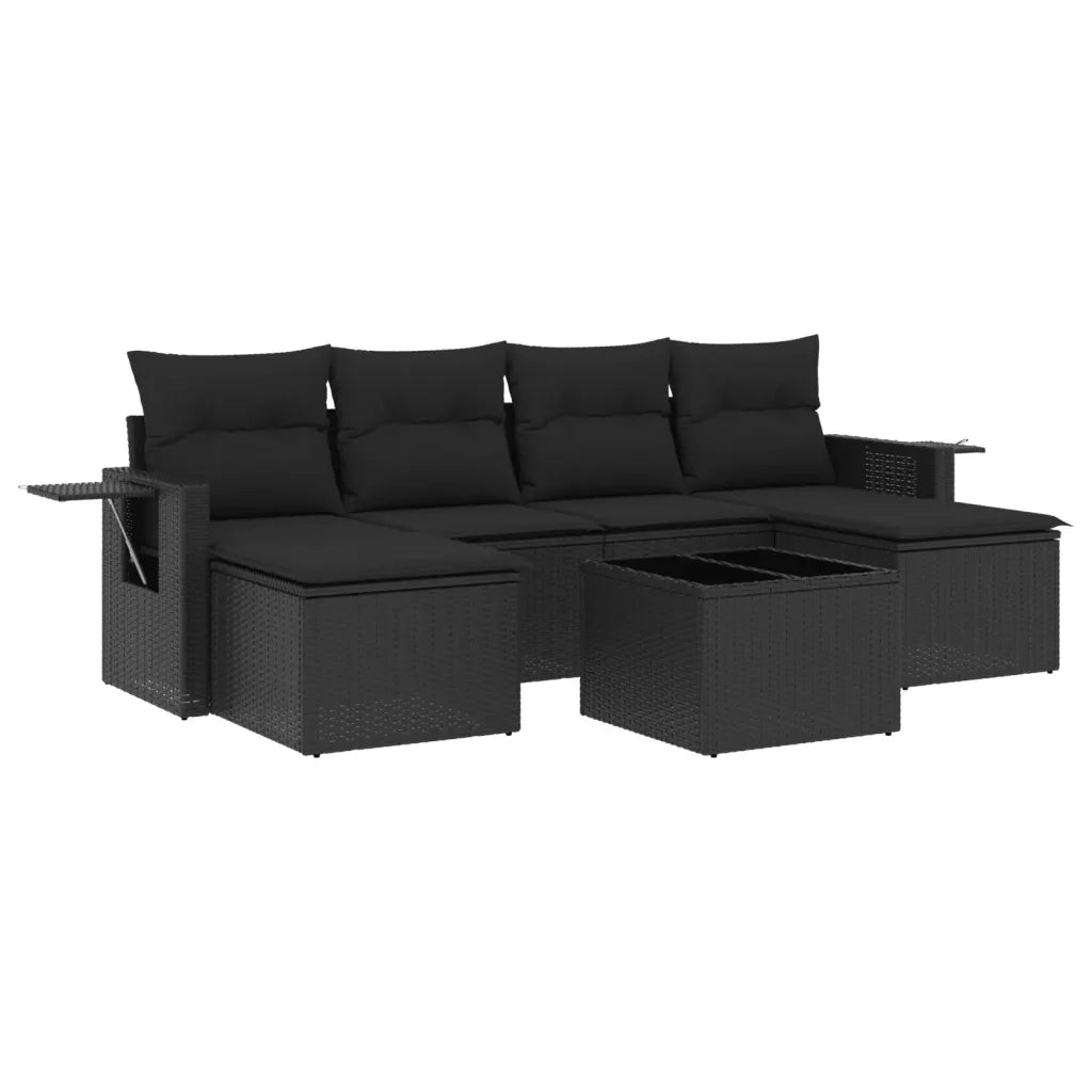 Set Divani da Giardino con Cuscini 7pz Nero Polyrattan