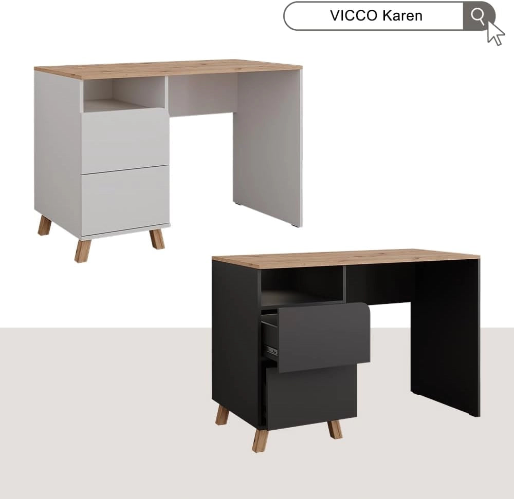 Tavolo da toilette Karen, Antracite/Artisan, 110 cm con cassetti, Materiali robusti per un utilizzo duraturo