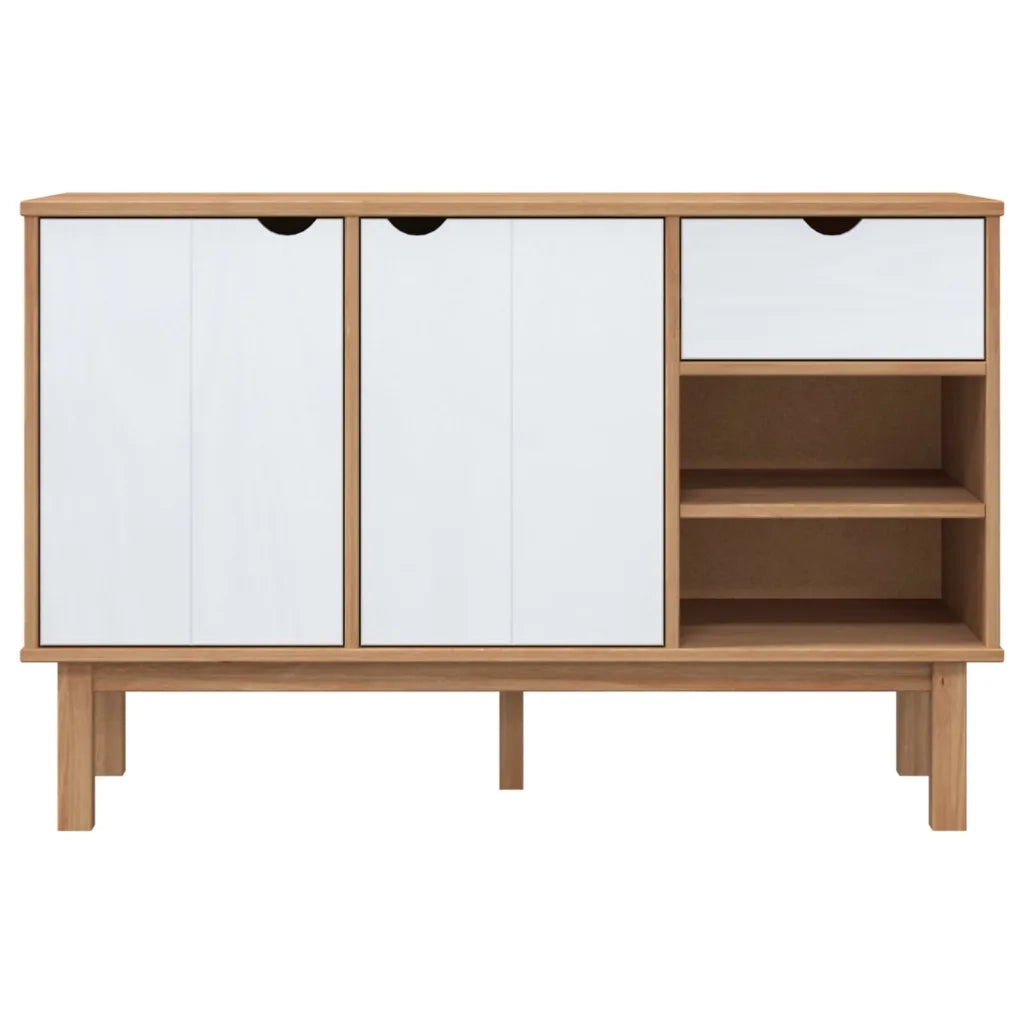 Credenza Marrone e Bianca 114x43x73,5 cm Legno Massello di Pino
