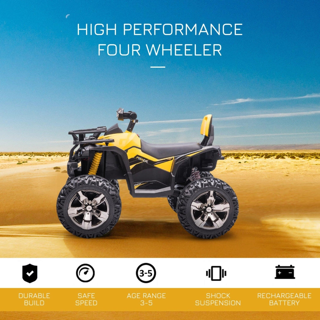 Quad per Bambini Elettrico 12V con Fari e Batteria Ricaricabile, Età 3-5 Anni, 100x65x73cm, Giallo