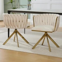Set da 2 Sedie Girevoli a 180° con Supporto Lombare Ergonomico e Rivestimento Effetto Velluto, 56x50x70 cm, Avorio