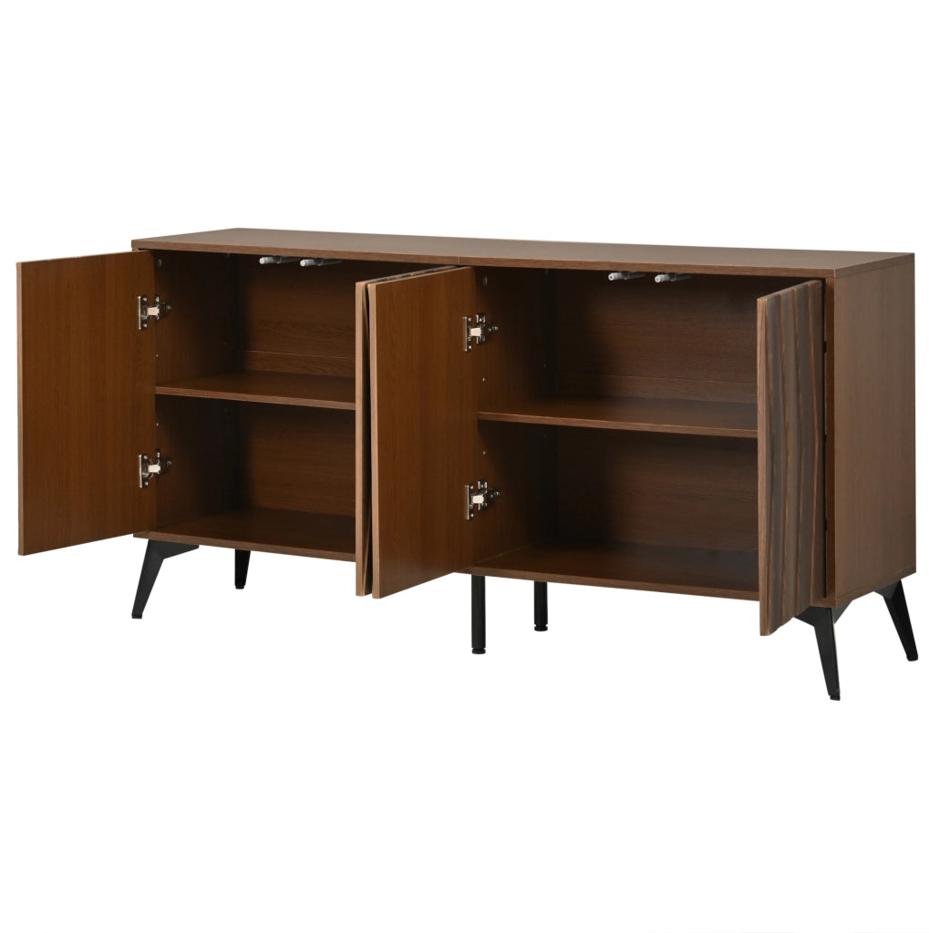 Credenza 140x35x70 cm con 4 ante e ripiani regolabili in MDF e truciolare color noce
