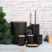 Set di accessori da bagno 6 pezzi - Dispensatore di sapone - Orecchini per spazzola da denti - Contenitore per rifiuti - Supporto per spazzola da WC - Sostenibile in PP e bambù - Set da bagno