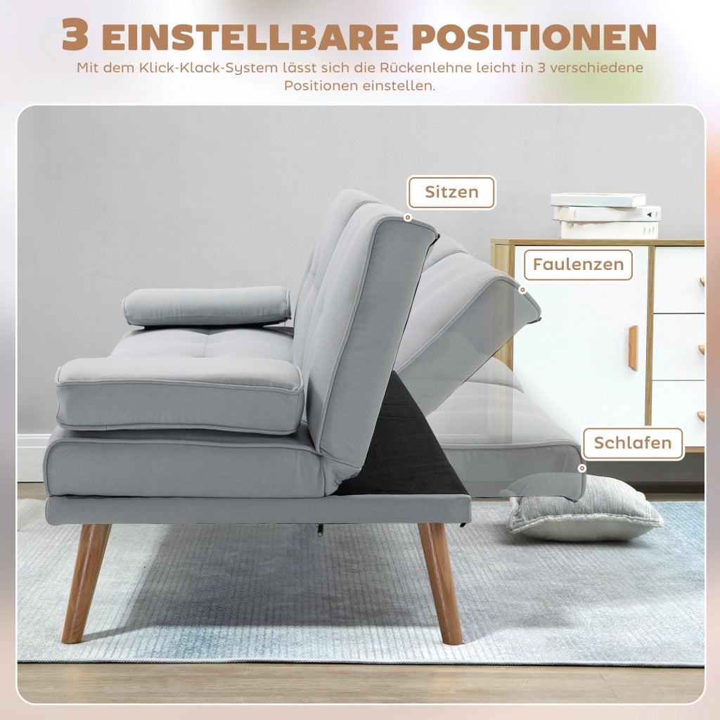 Divano letto 3 posti con tavolino ribaltabile e portabicchieri ¨C Xylo ¨C tessuto lino grigio chiaro