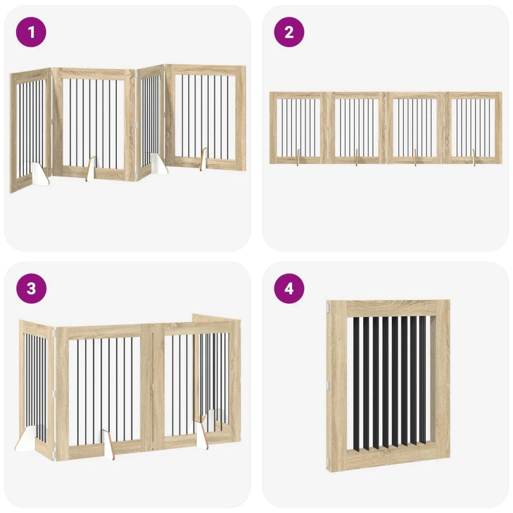 Cancello per cani pieghevole con supporti 4 pz Rovere Sonoma 892044
