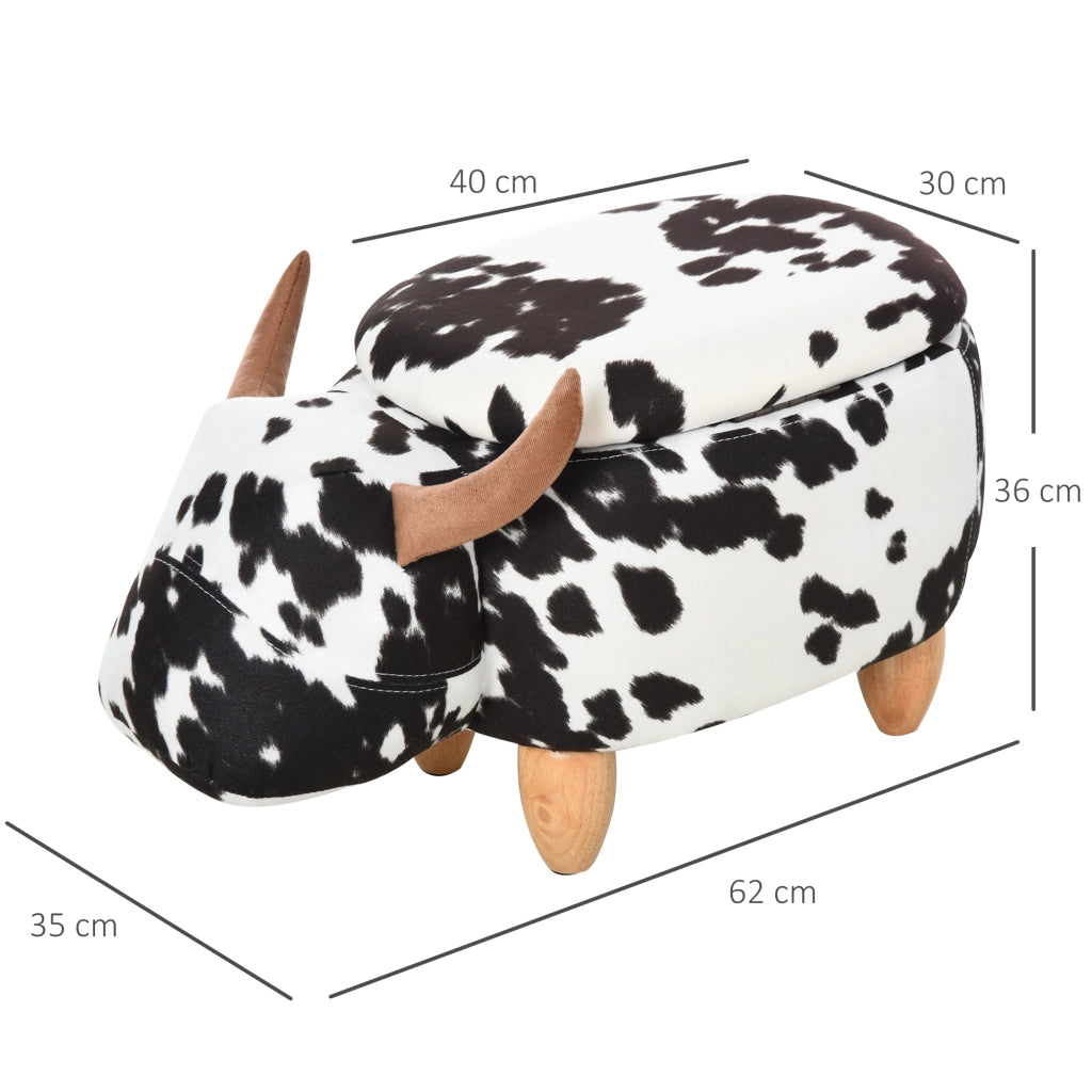 Pouf Sgabello con Stampa Maiale e Stauraum ¨C Zephmum ¨C Nero+Bianco 62x35x36 cm