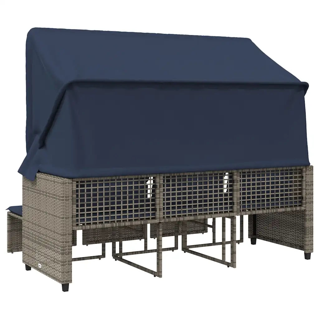 Divano da giardino a 3 posti con baldacchino e sgabelli in Polyrattan Grigio 365456