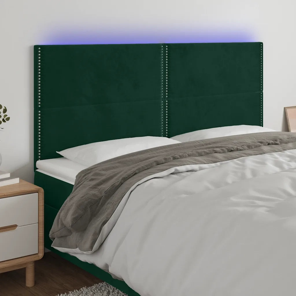 Testiera a LED-Testata con LED Verde Scuro 200x5x118/128 cm in Velluto 972677