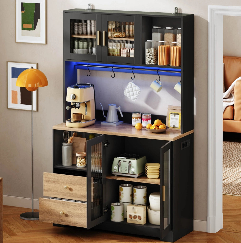 Colonna cucina con LED RGB, prese USB e 4 ante in vetro