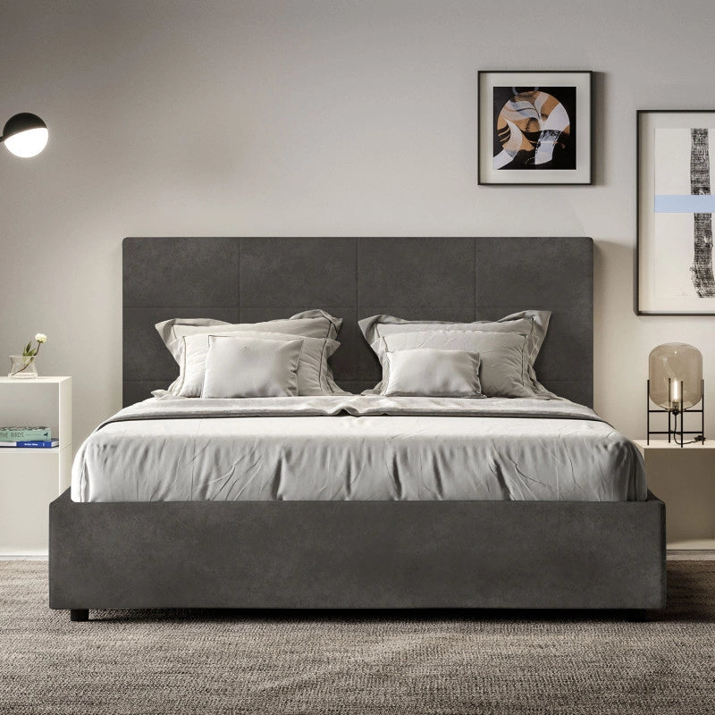 Letto imbottito Piazza e mezzo 130x200 cm Mika - Con rete,Microfibra,Grigio