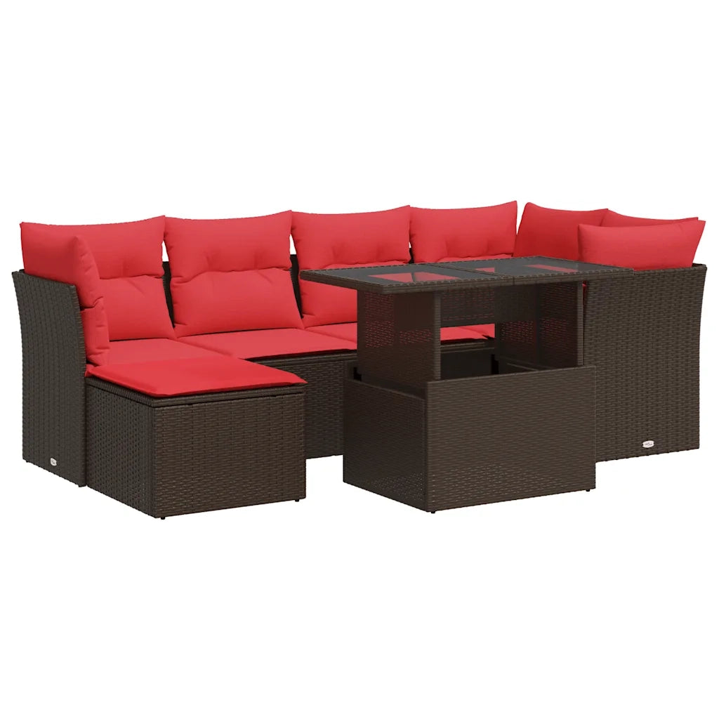 Set Divani Giardino 7 pz con Cuscini Marrone Polyrattan Acacia 3326195