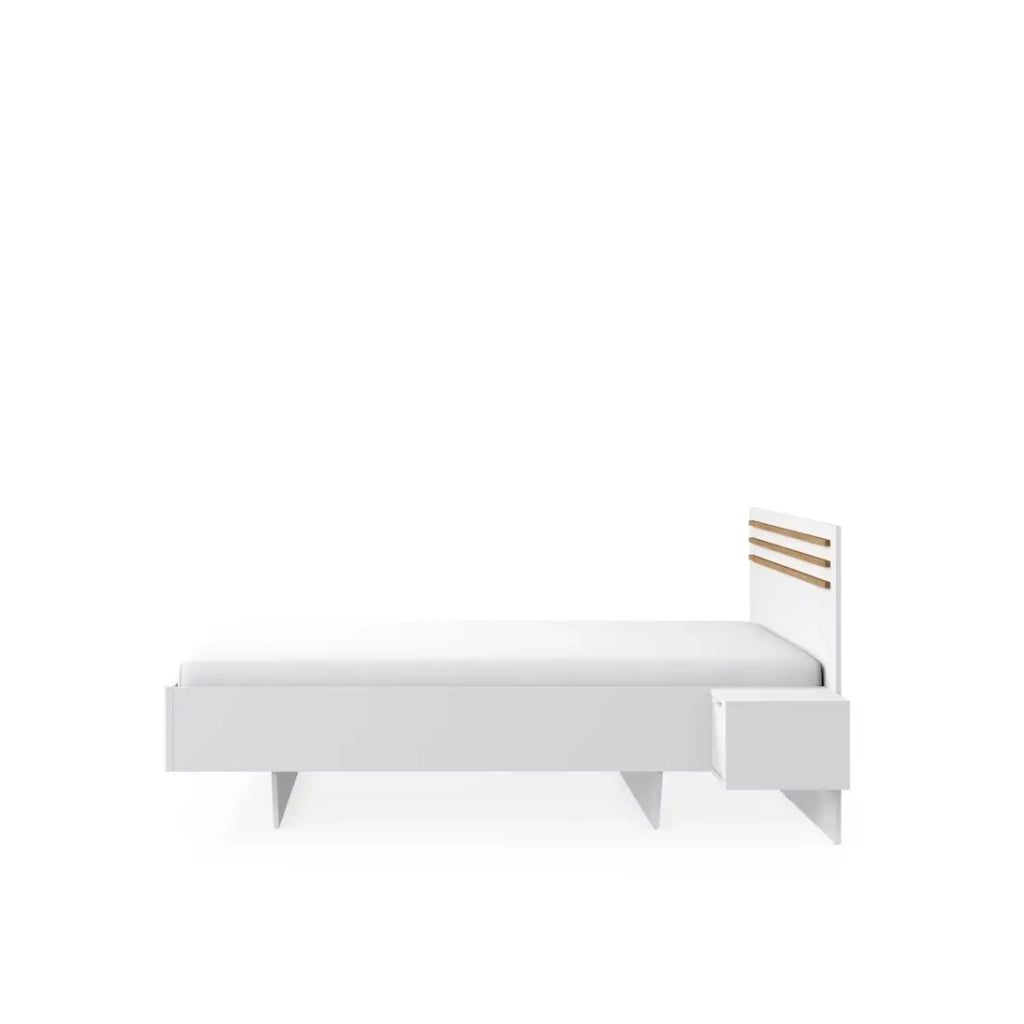 Pacchetto letto FLORENCE – 160x200 cm – Con doghe + 2 cassetti – Comodini integrati – Bianco e rovere