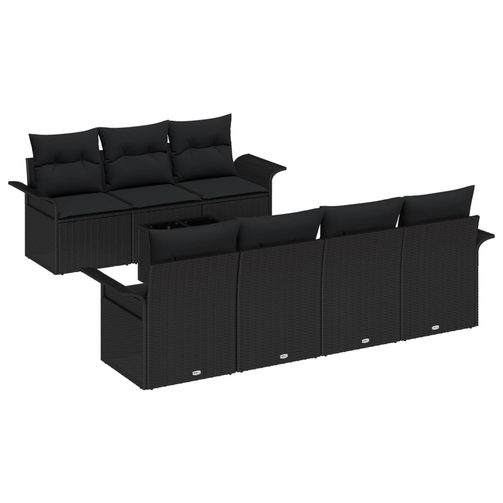 Set di Divani da Giardino 8 Pezzi con Cuscini Rattan Polyrattan Nero