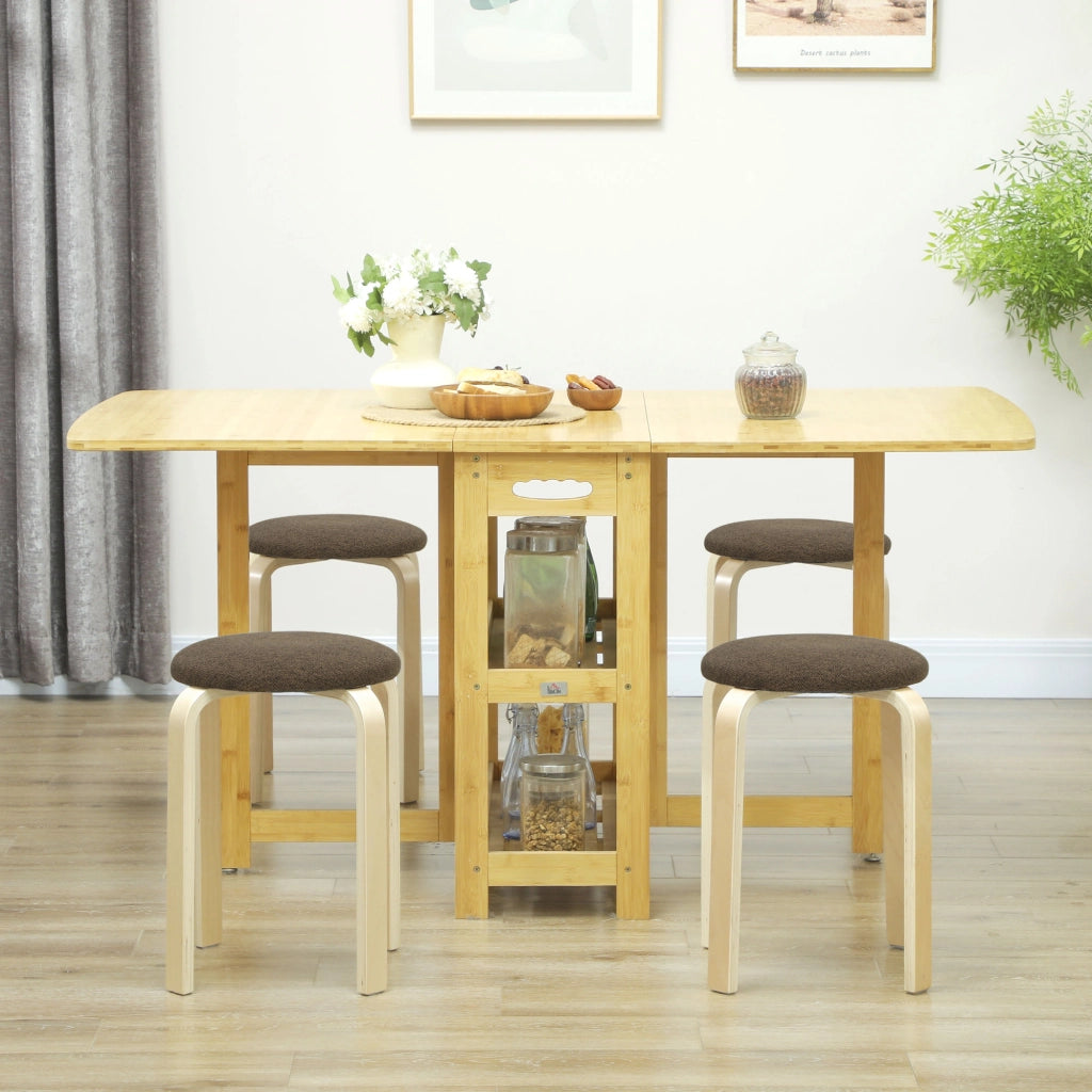 Set di 4 sgabelli rotondi impilabili ¨C zephmum ¨C imbottiti, legno, marrone