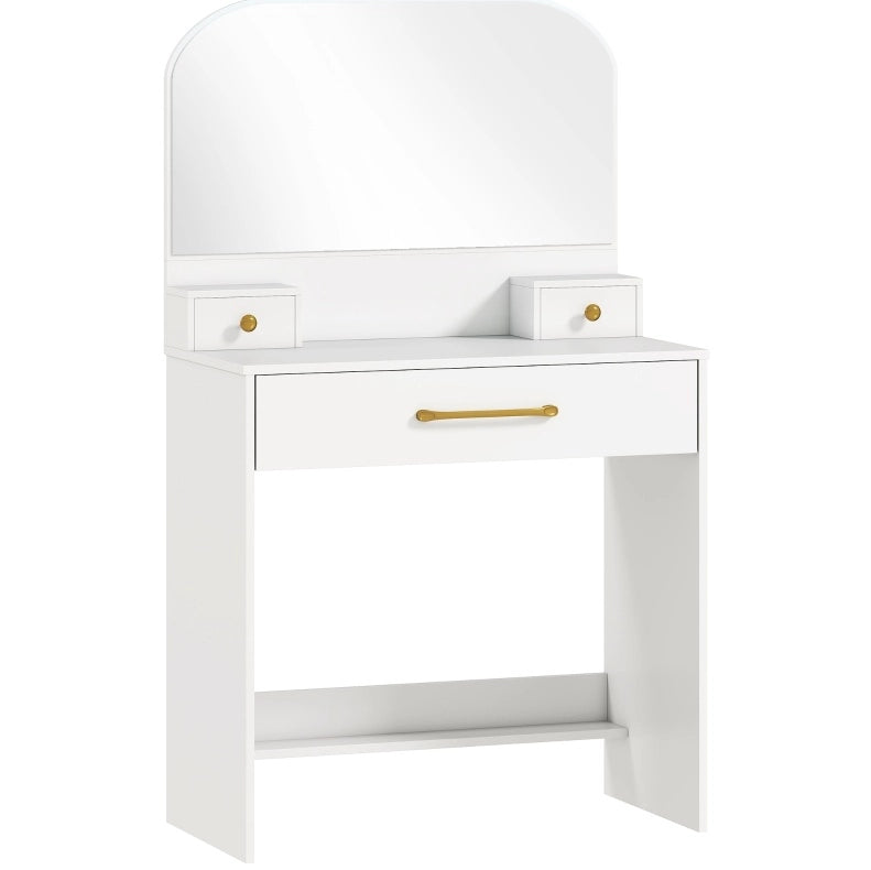 Toeletta ULEVR 80x40x135 cm con specchio arcuato e 3 cassetti, bianca