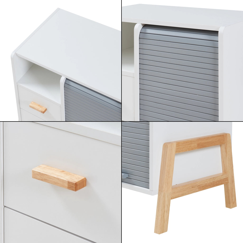 Cassettiera Kvaefjord con Anta a Serrandina e Scomparto Aperto - Bianco/Grigio [en.casa]