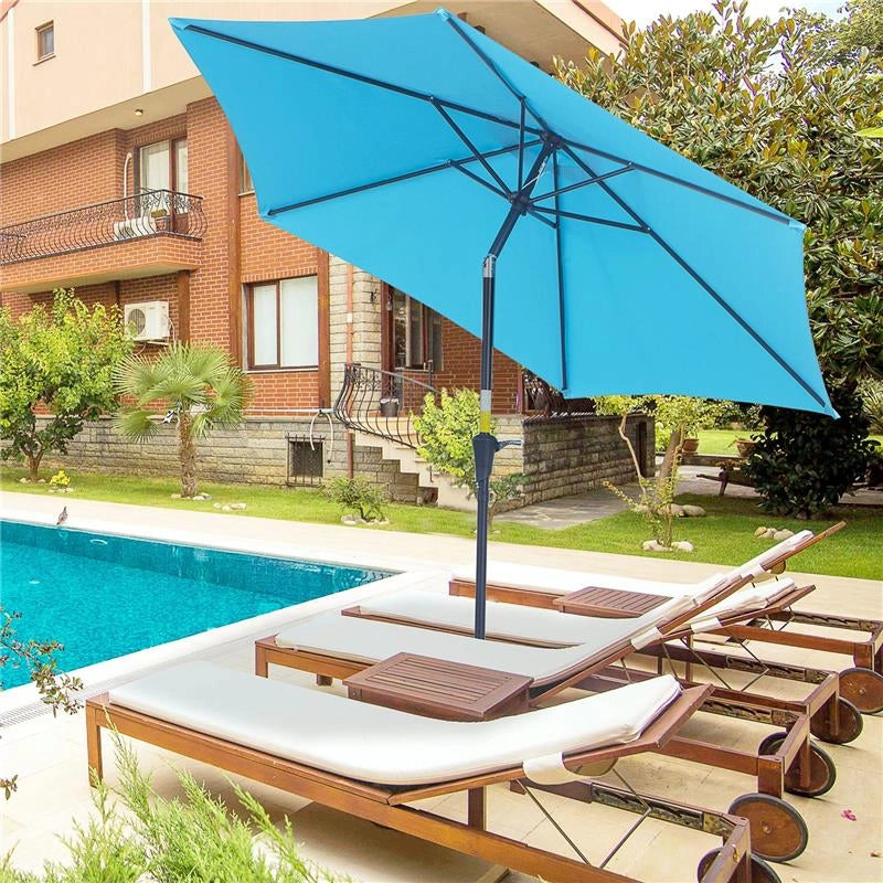 OMBRELLONE DA GIARDINO Ø 2.6X2.4 M CON MANOVELLA E TESTA INCLINABILE IN ALLUMINIO E POLIESTERE BLU