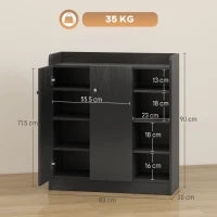 Armadio Scarpiera Salvaspazio Regolabile, Scarpiera Moderna in Legno per 12 Paia di Scarpe con 4 Ripiani Aperti, 83x30x90 cm, Nero