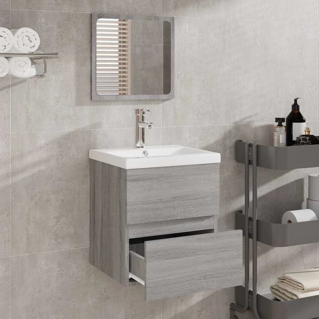 Mobile da Bagno con Specchio Grigio Sonoma in Legno Multistrato cod mxl 23768