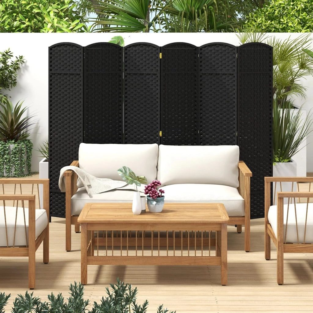Paravent - Divisorio per interni, 6 pezzi, 240 x 170 cm, divisorio pieghevole, parete spagnola, telaio in legno, autoportante, con texture tessuta a mano, protezione privata