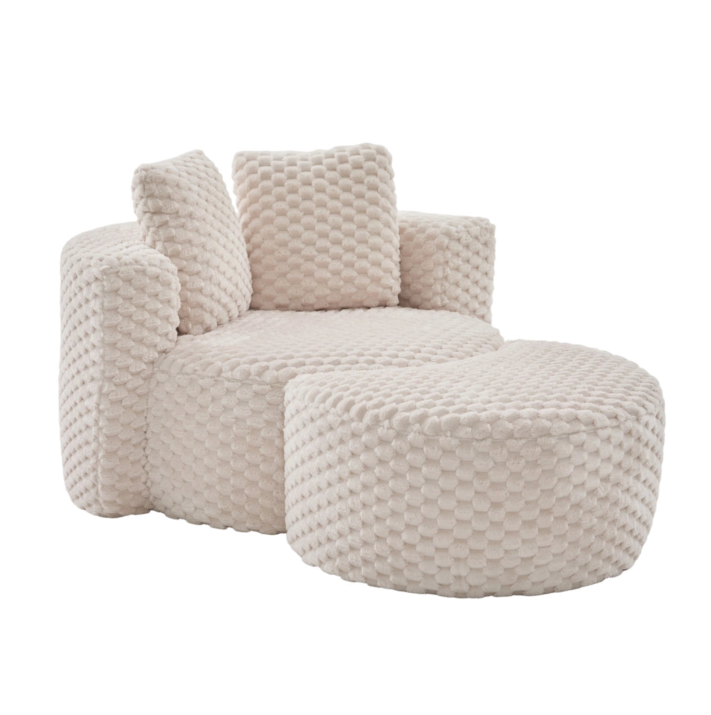Poltrona in schiuma 129x116x65 cm con pouf, beige